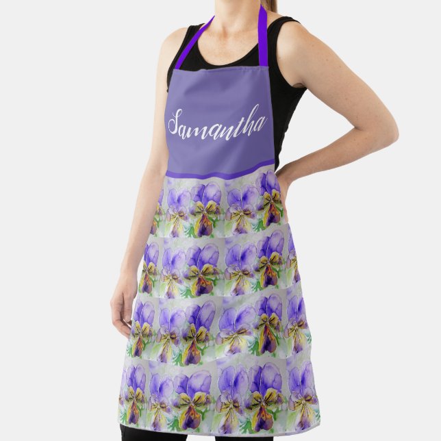 Violas Floral Purple Yellow Viola Violet Pattern Apron (Insitu)