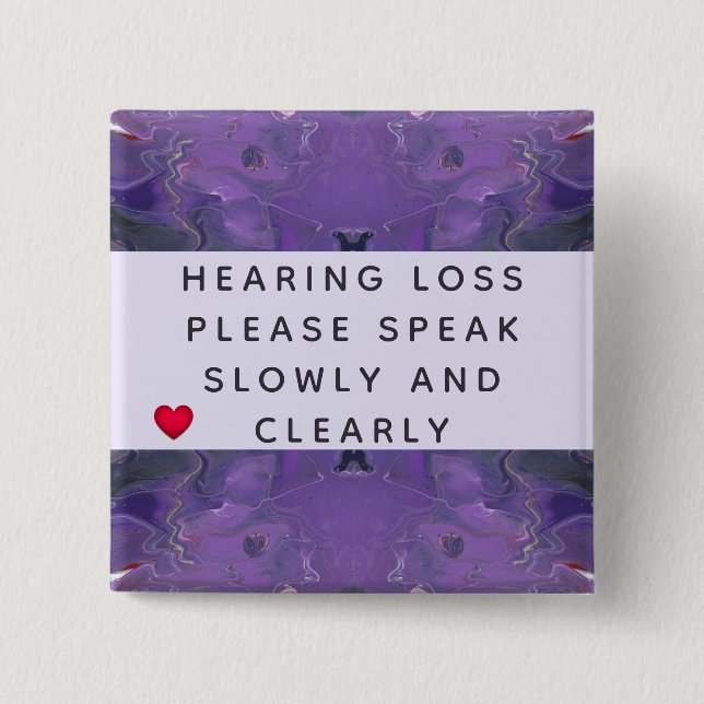 Violet Abstract Heart Hearing Loss 2 Inch Square Button (Front)