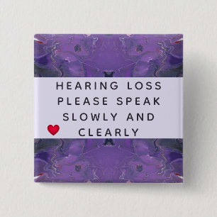 Violet Abstract Heart Hearing Loss 2 Inch Square Button