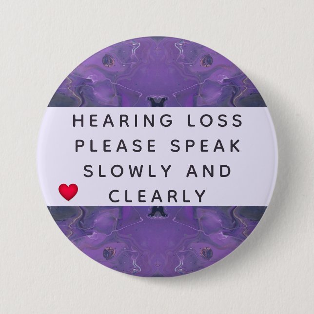 Violet Abstract Heart Hearing Loss 3 Inch Round Button (Front)