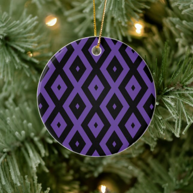 Violet and black diamond pattern ceramic ornament (Tree)
