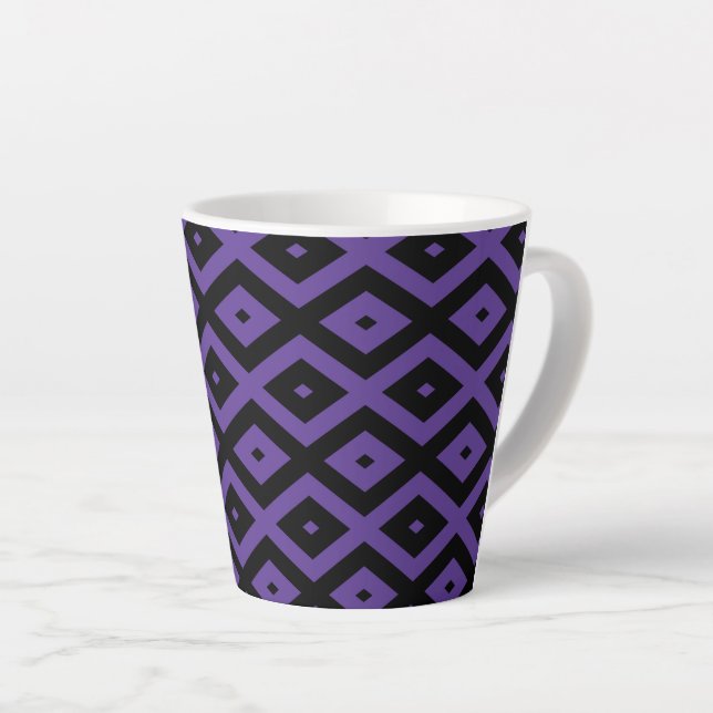 Violet and black diamond pattern latte mug (Right Angle)