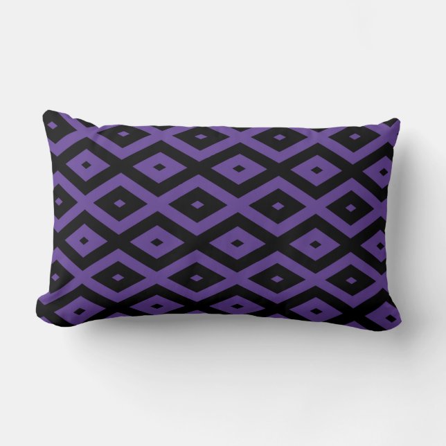 Violet and black diamond pattern lumbar pillow (Front)