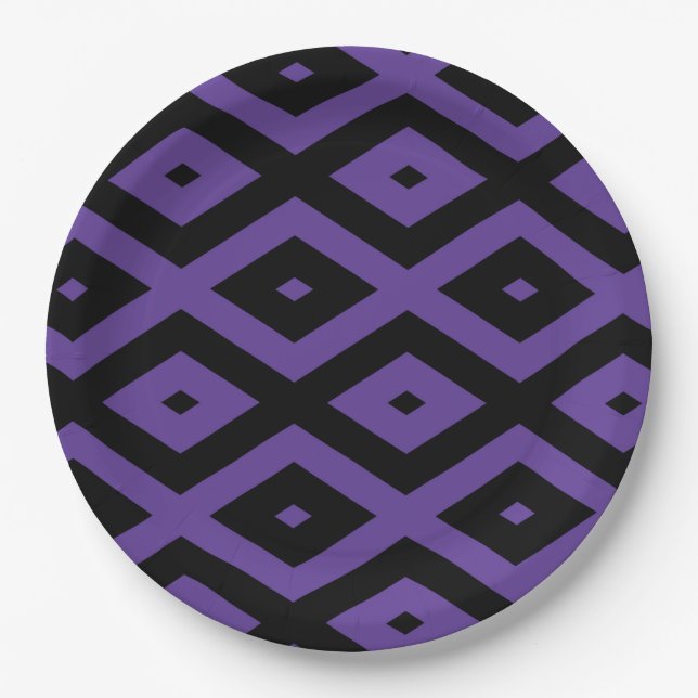 Violet and black diamond pattern paper plate (Front)