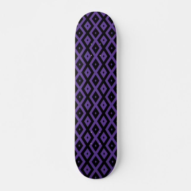 Violet and black diamond pattern skateboard (Front)