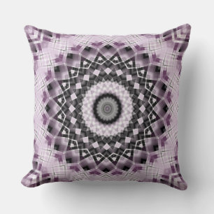 Violet and Black Geometric Mandala Pattern Design Throw Pillow