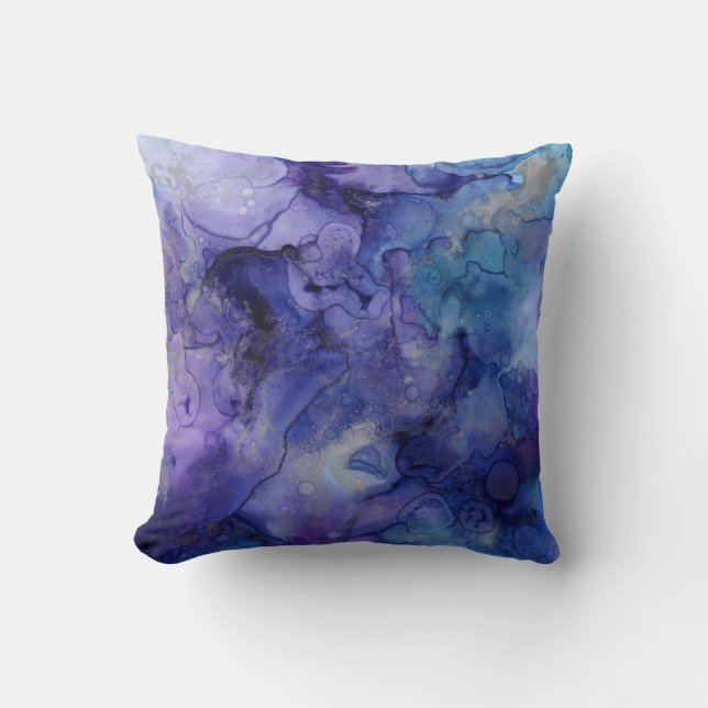 Violet and Blue Watercolor Throw Pillow (Front)