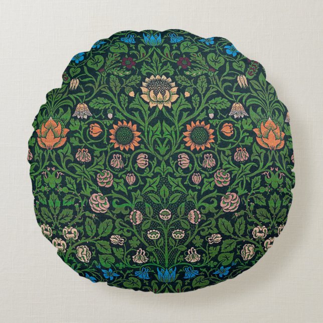 Violet and Columbine, William Morris Round Pillow (Front)