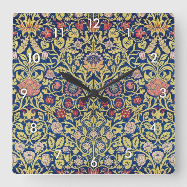 Violet and Columbine, William Morris Square Wall Clock (Front)