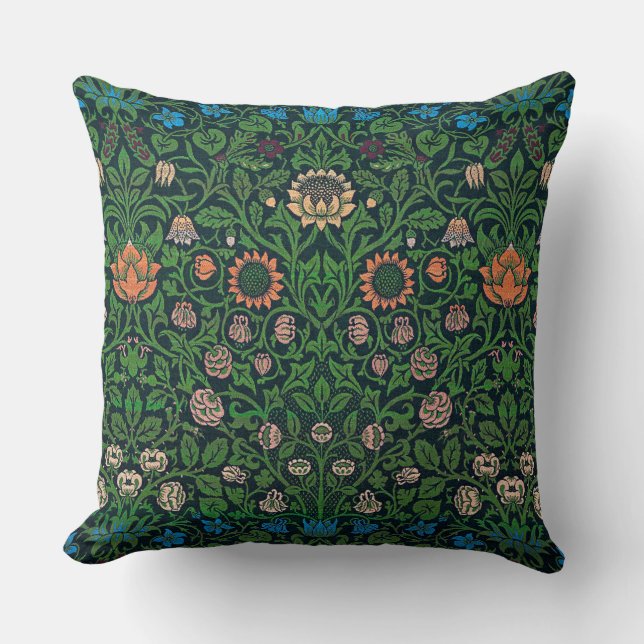 Violet and Columbine, William Morris Throw Pillow (Front)