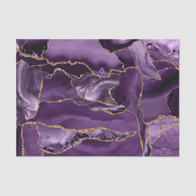 Violet and Gold Glitter Agate Abstract Tissue Paper (Front)
