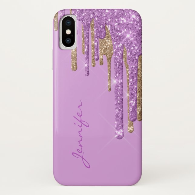 Violet and Gold Glitter Drips iPhone X Case (Back)