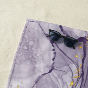 Violet and Gold Marble Beach Towel