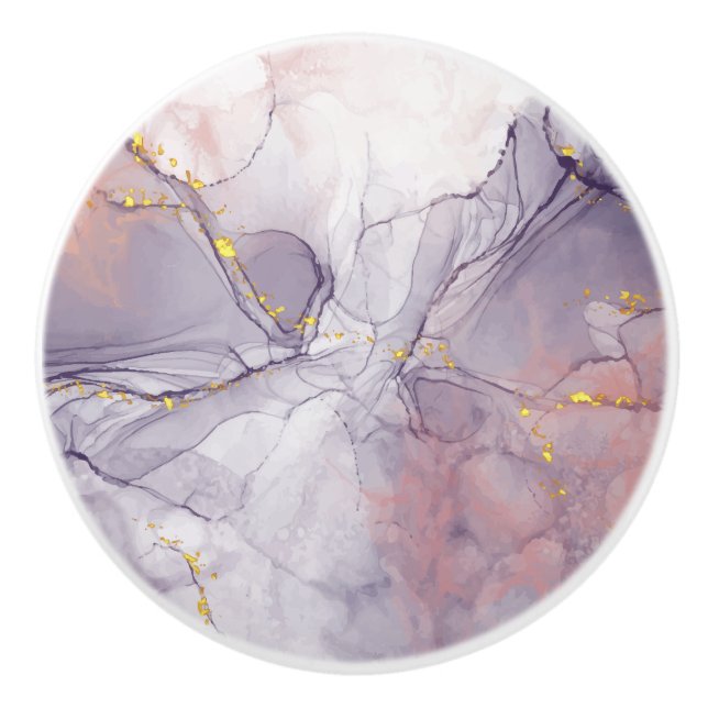Violet and Gold Marble Ceramic Knob (Front)