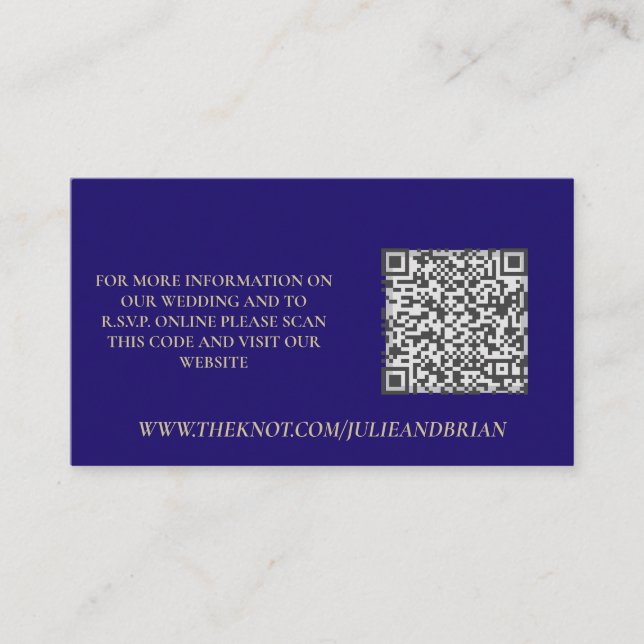 Violet and Gold Pattern Photo Wedding RSVP QR Code Enclosure Card (Front)