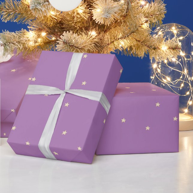 Violet and Gold Stars Christmas Wrapping Paper (Holidays)
