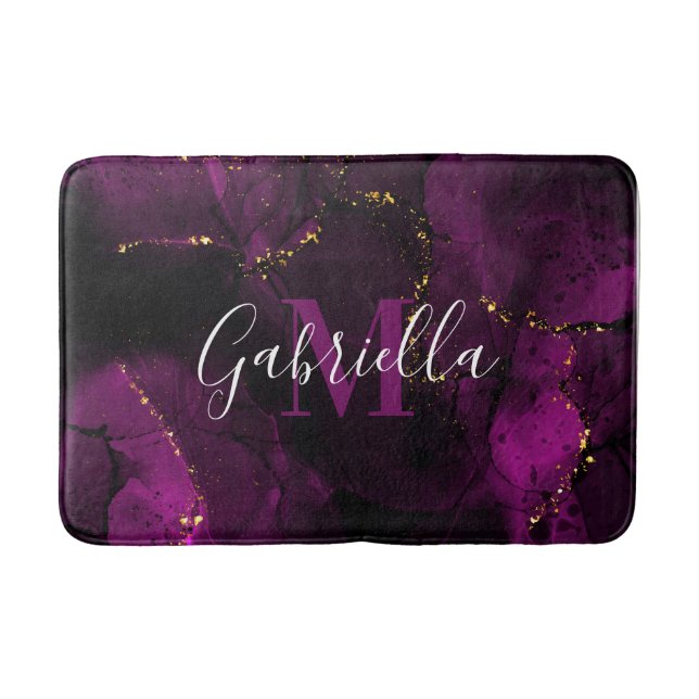 Violet and Golden Marble Bath Mat (Front)