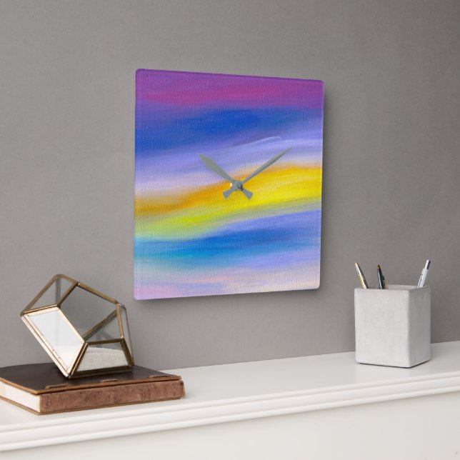Violet and Golden Ray Abstract Square Wall Clock (Office)