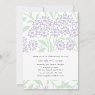 Violet and Green Floral Damask Baby Shower Invitation