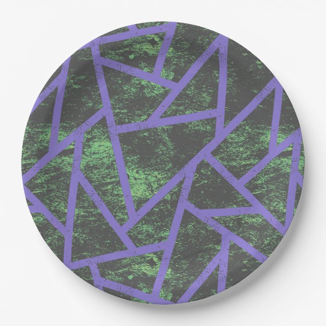 Violet and green mosaic pattern paper plate (Front)
