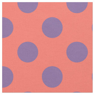 Violet and living coral polka dots fabric