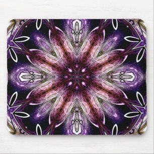 Violet and Magenta Cosmic Flower Kaleidoscope Mouse Pad