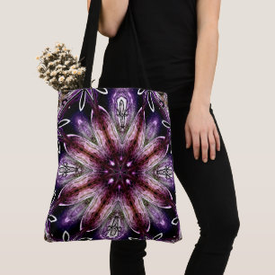 Violet and Magenta Cosmic Flower Kaleidoscope Tote Bag