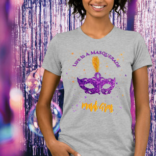 Violet and Orange Sparkles Mask Mardi Gras T-Shirt