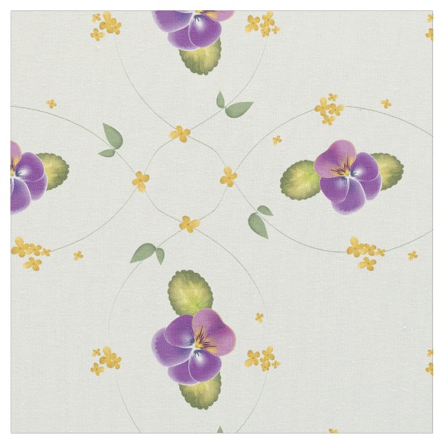 Violet and Tiny Yellow Floral Pattern Fabric (Close Up)