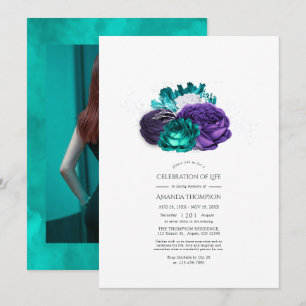 Violet and Turquoise Floral Celebration of Life Invitation