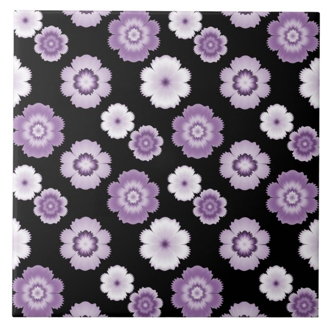 Violet and White Flower Pattern Tile (Front)