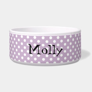 Violet and White Polka Dots Custom Pet Bowl