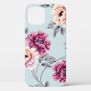 violet and yellow flowers with leaves pattern on b iPhone 12 case
