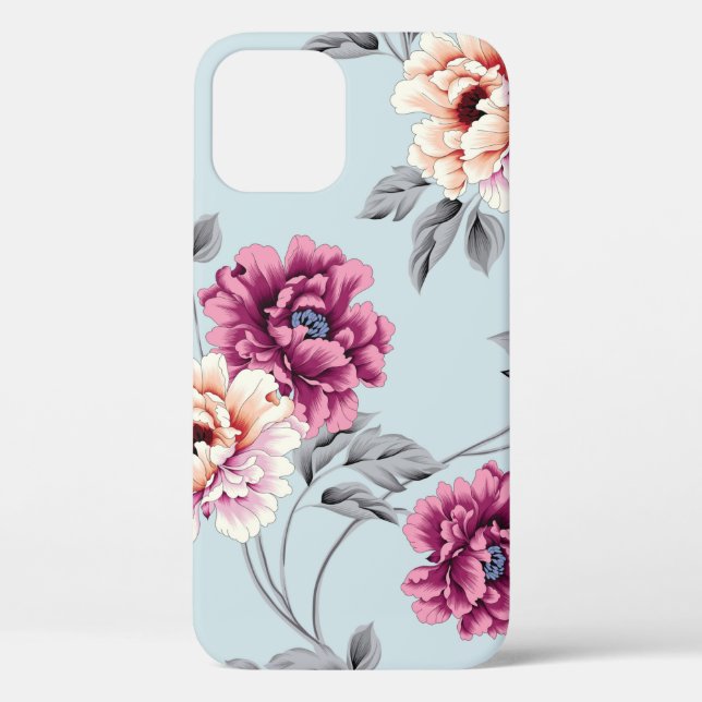 violet and yellow flowers with leaves pattern on b Case-Mate iPhone case (Back)
