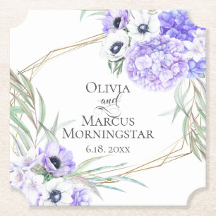 Violet Anemone Floral Bouquet Luncheon Paper Coaster