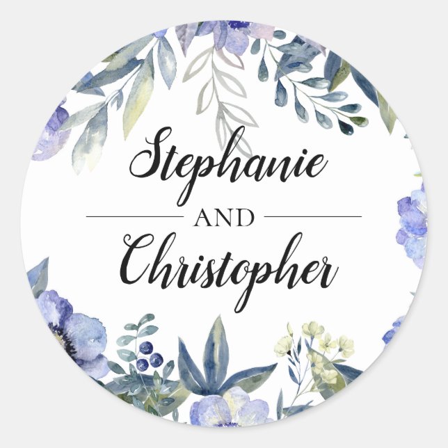 Violet Anemone Flower Watercolor Wedding Classic Round Sticker (Front)