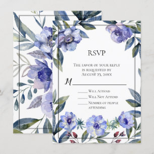 Violet Anemone Flower Watercolor Wedding Invitation