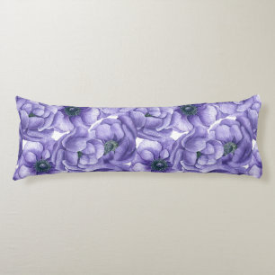 Violet anemone flowers watercolor pattern body pillow