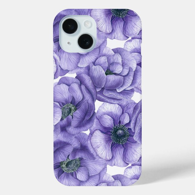 Violet anemone flowers watercolor pattern Case-Mate iPhone case (Back)