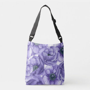 Violet anemone flowers watercolor pattern crossbody bag