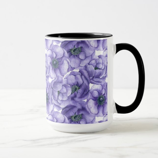 Violet anemone flowers watercolor pattern mug (Right)