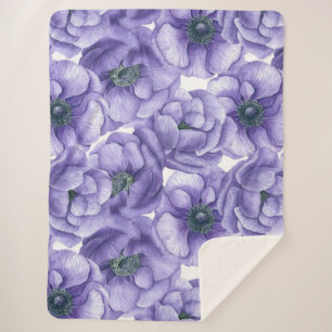Violet anemone flowers watercolor pattern sherpa blanket