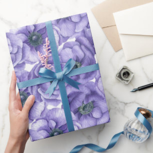 Violet anemone flowers watercolor pattern wrapping paper