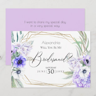 Violet  Anemone Flowers Will You Be My Bridesmaid Invitation