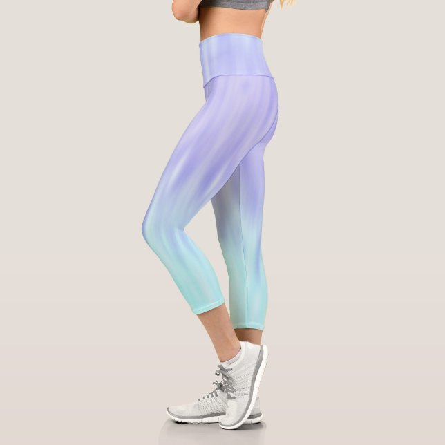 Violet Aqua Blue Pastel Gradient Ombre Chic Capri Leggings (Left)