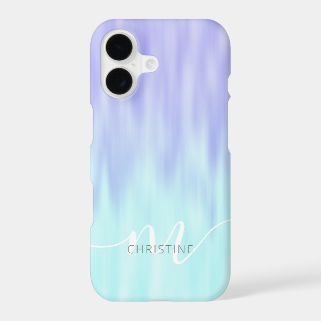 Violet Aqua Blue Pastel Ombre Chic Script Monogram (Back)