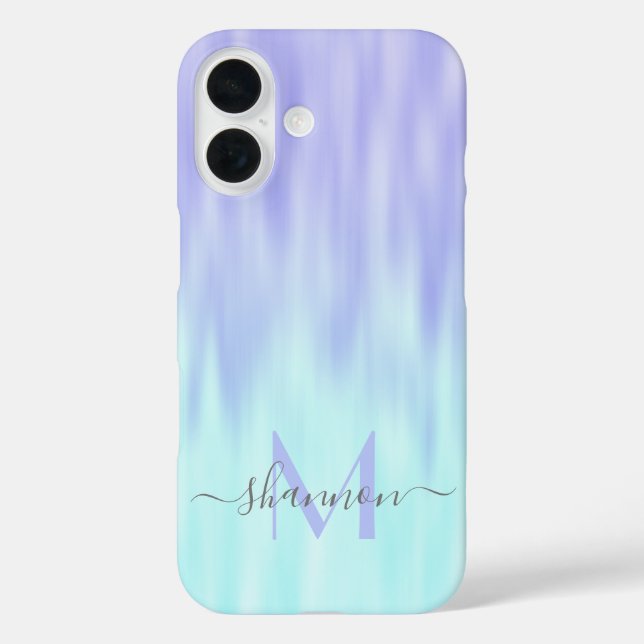 Violet Aqua Blue Pastel Ombre Chic Script Monogram Case-Mate iPhone Case (Back)