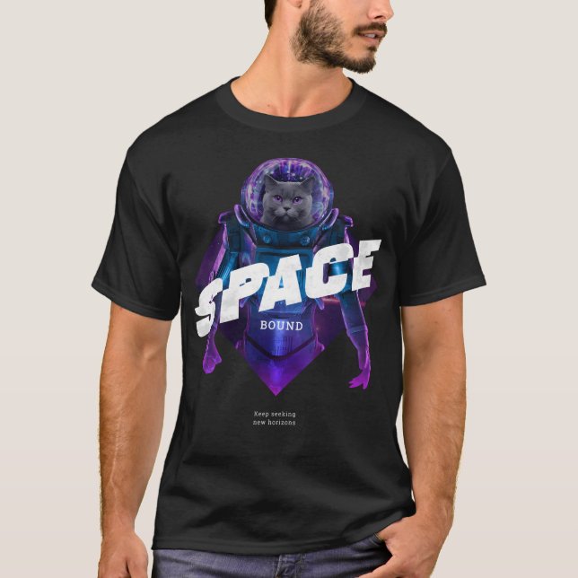 Violet Astronaut Cat Space Bound T-Shirt (Front)