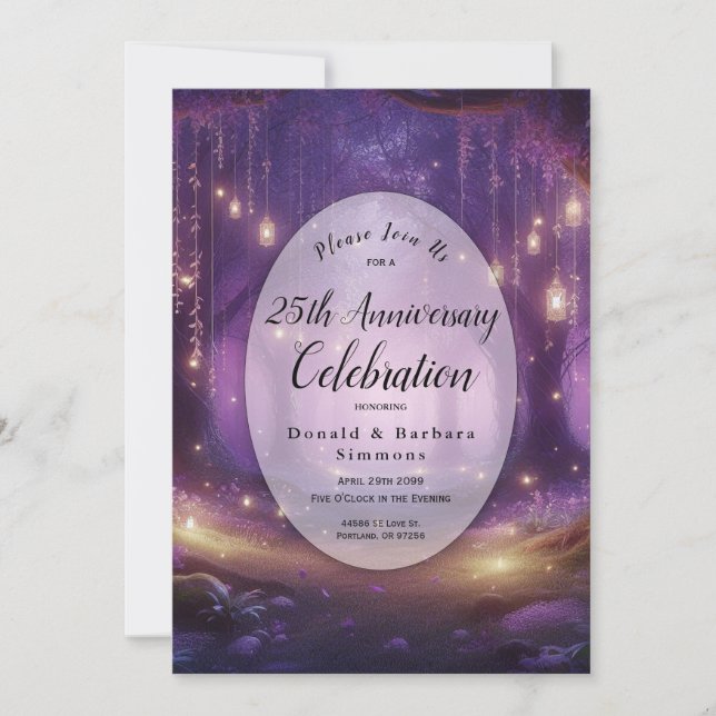 Violet at Midnight Enchanted Forest Anniversary Invitation (Front)