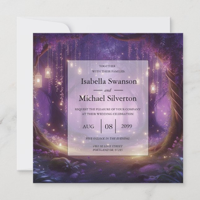 Violet at Midnight Enchanted Forest Wedding Invitation (Front)